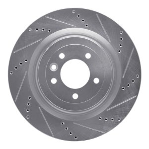 Land Rover Defender 90 Brake Rotor (1) - Rear Right - R1 Concepts - Drilled & Slotted - Silver - `13-`25
